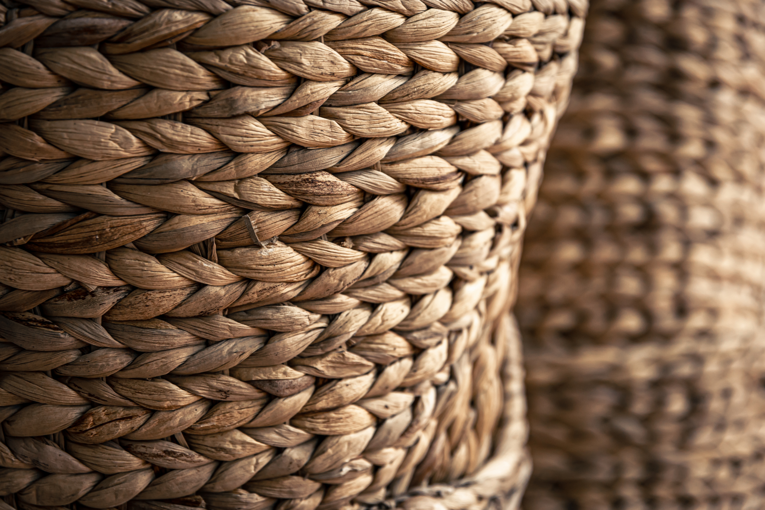 Wicker basket, close up background photo texture.